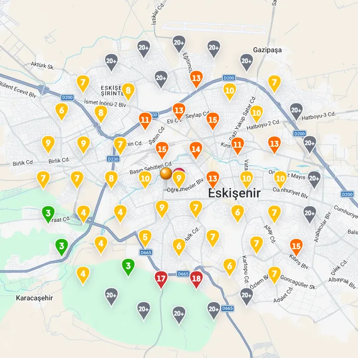 Eskişehir · merkez Emlak / gayrimenkul, ara ölçüm sıralama haritası