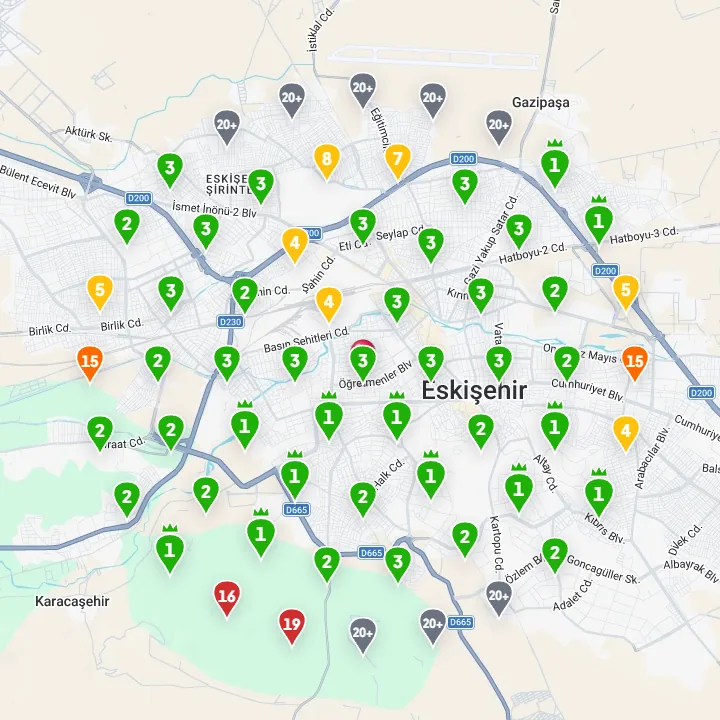 Eskişehir · merkez Emlak / gayrimenkul, sonuç sıralama haritası